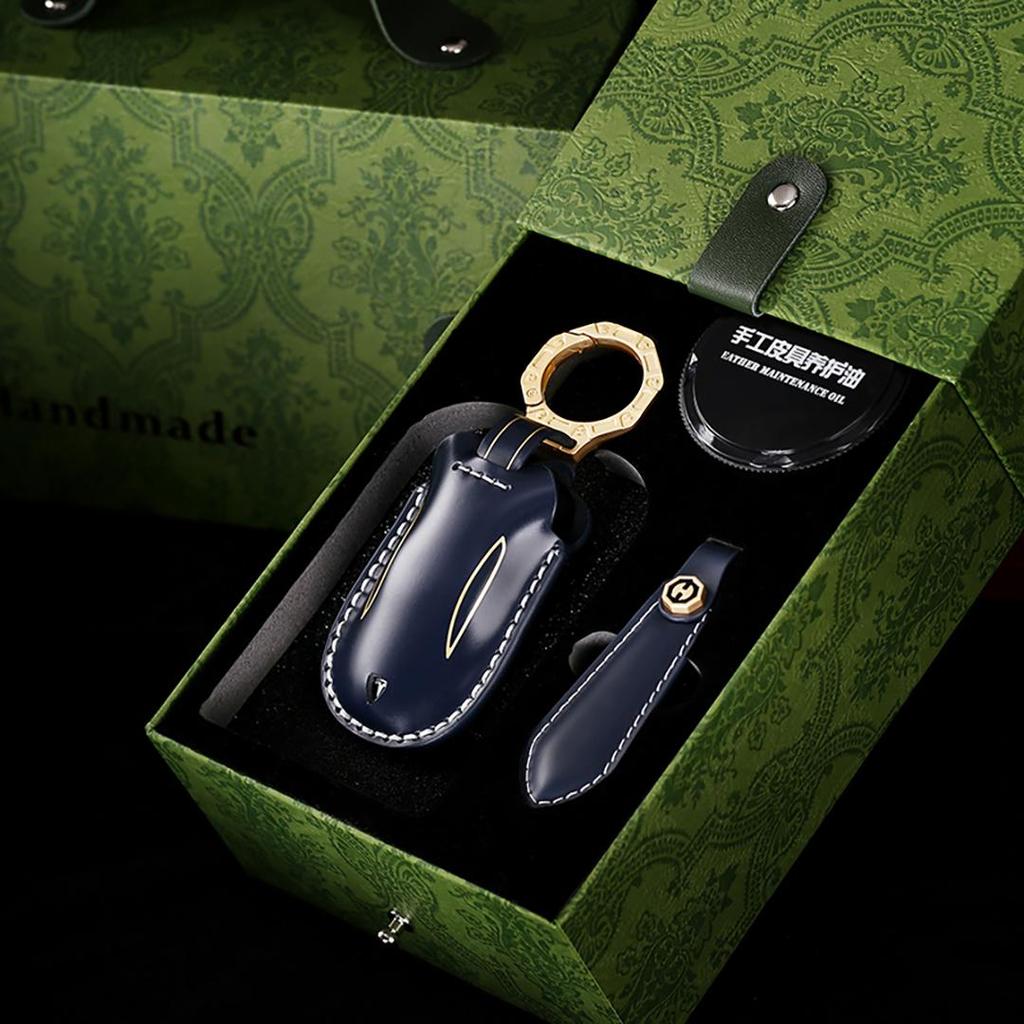 Suitable for Tesla Model Y/3/X Handmade Cowhide High-End Car Key Cover Keychain Car Key Case