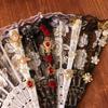 Faltbarer Weißer Spitzenfächer Handheld Lolita Cosplay Barock Rose Schwarz Faltbarer Vintage-Fächer für Party Hochzeit Tanz Dekoration