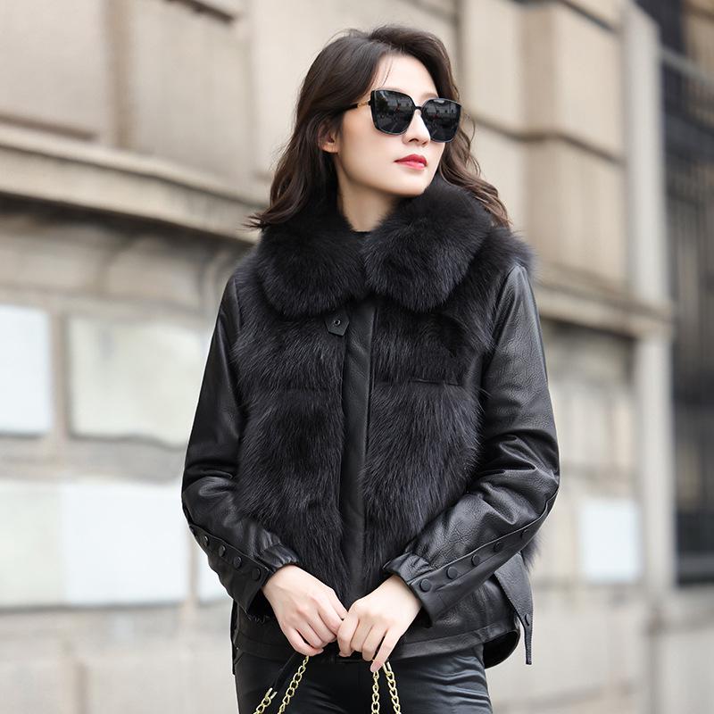 Women's 2025 Genuine Leather & Sheepskin Fur One-Piece Winter Coat