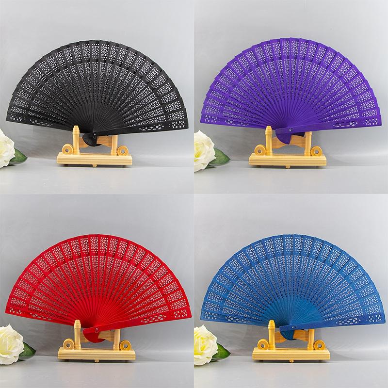 Chinese StyleHand Held Fan Carved Fragrant Wooden Folding Fan Portable Vintage Hollow Antiquity Folding Fan Home Wedding DecoR