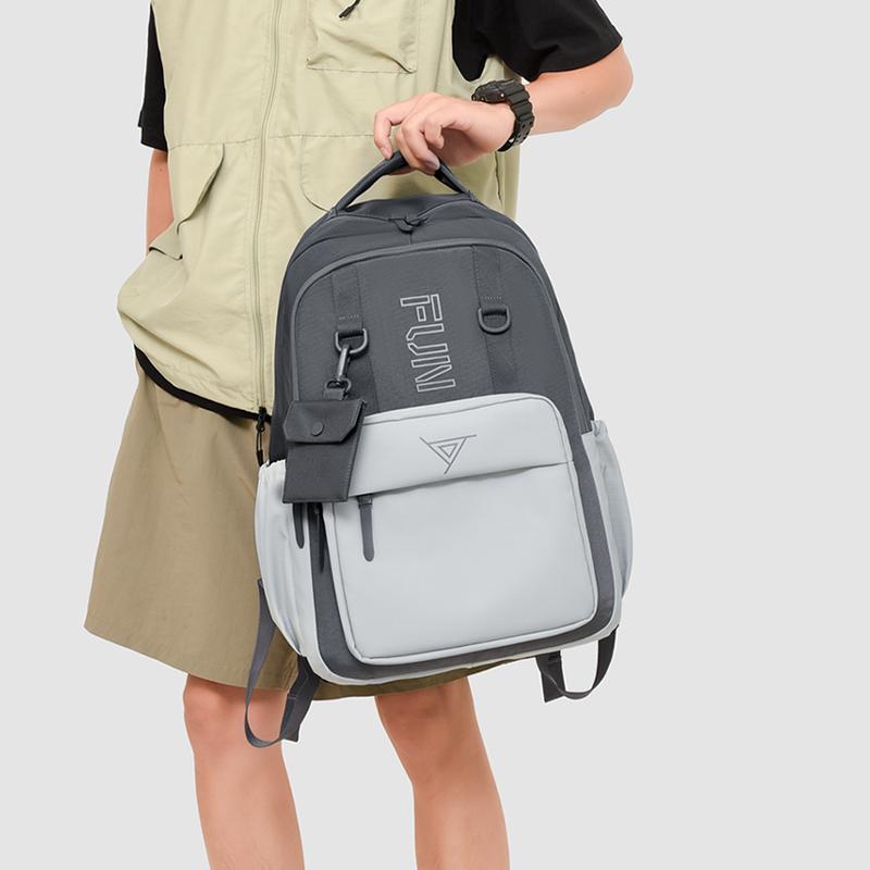 College Style Backpack Men's Large Capacity Backpack Junior Senior High School Student Contrast Color Campus Schoolbag