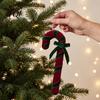 Reusable Holiday Party Pendant Velvet Christmas Candy Cane Ornament, Fabric Decoration with Retro Ornaments Bow, Xmas Tree Hanging Decor for Pendants