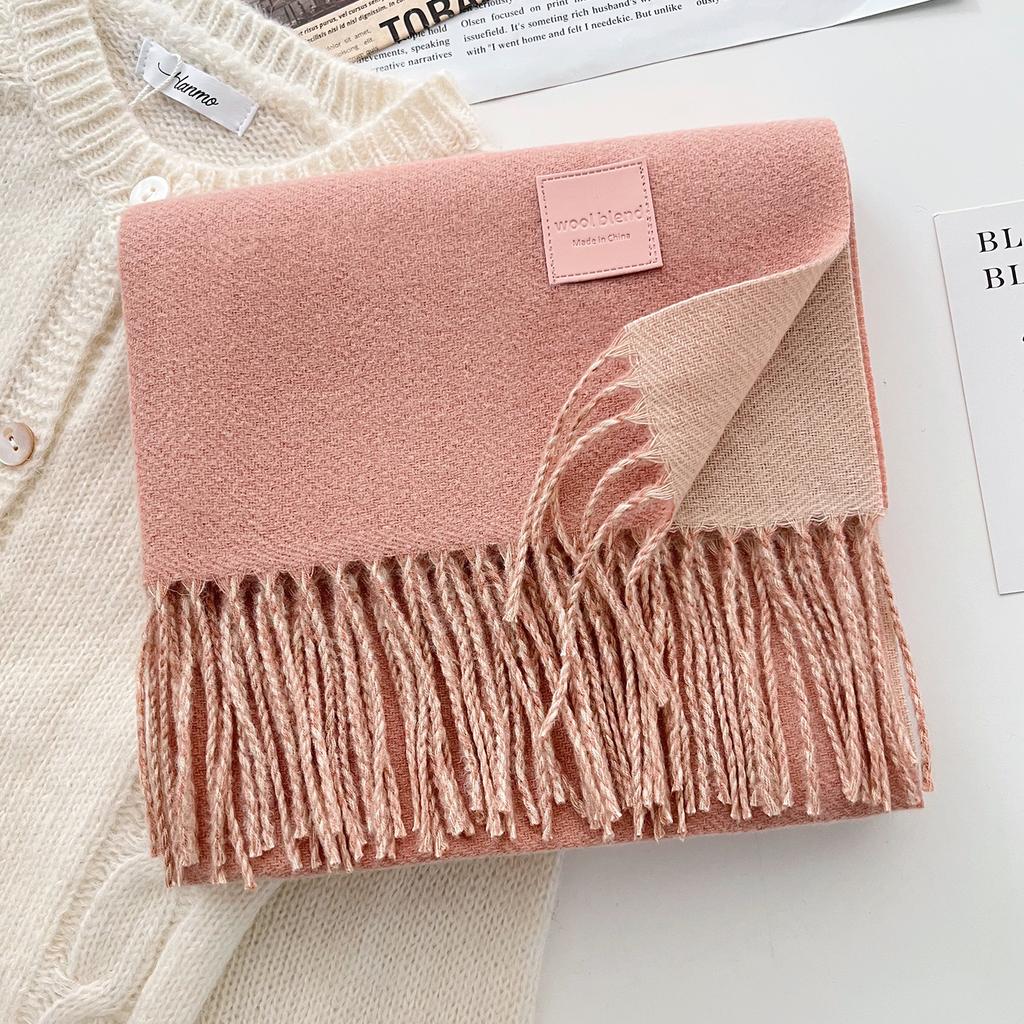 Solid color wool scarf shawl women's autumn and winter senior sense versatile fringed warm scarf couple student