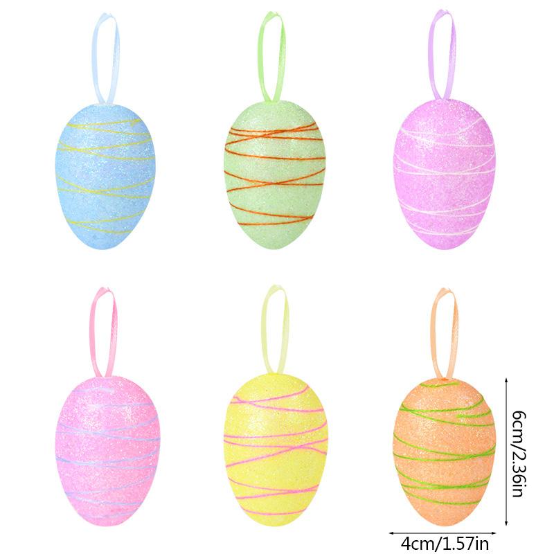 6Pcs Painted Foam Easter Eggs Ornament Decoration for Home Easter Tree Hanging Pendants Craft Basket Decor Kids Gift Favors 2025