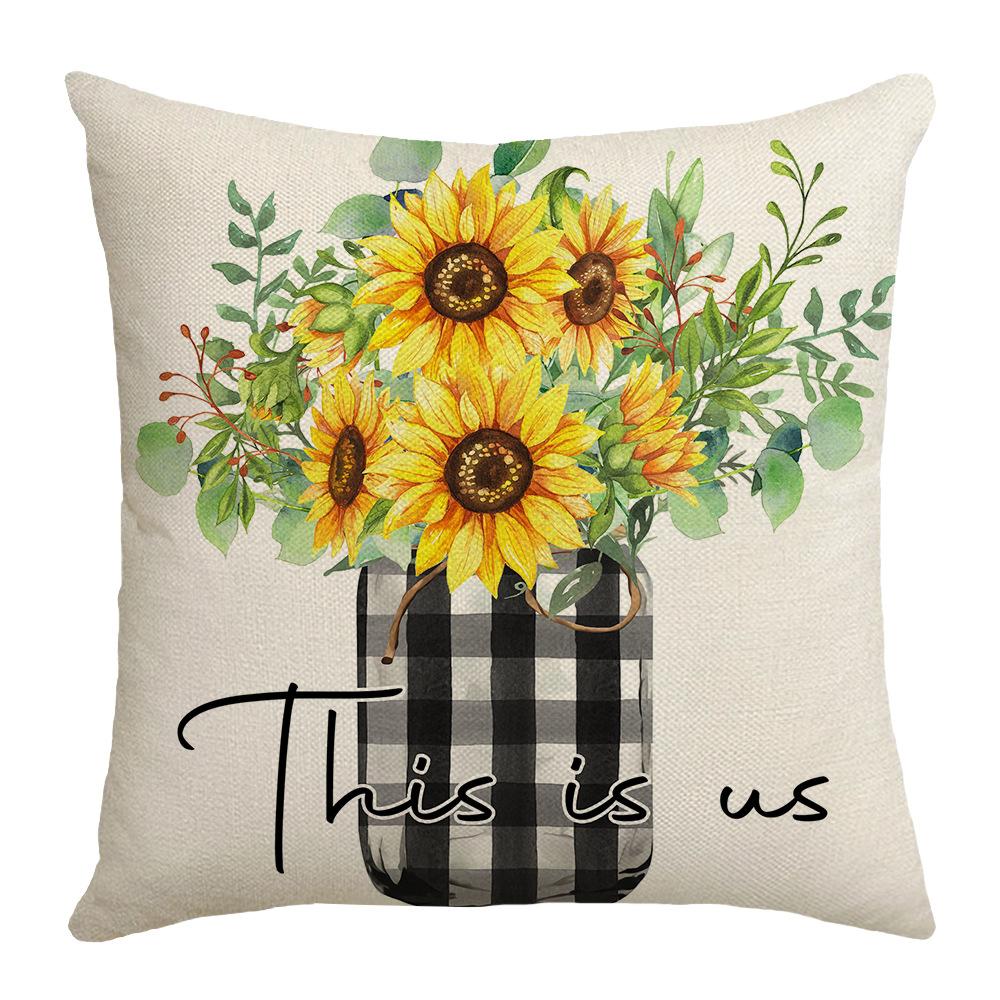 Summer Sunflower Print Pillow Cover Polyester Home Fabric Sofa Cushion Cover Bedroom Pillow