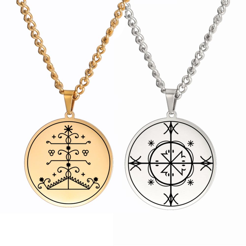Dawapara Papa Legba Voodoo Halskette Ritual Altar Anhänger Ezili Dantor Vodou Loa Veve Symbol Okkultes Amulett Edelstahl
