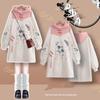Chinese Style Embroidery Improved Hanfu Hooded Sweatshirt  Plus Velvet Thickened Loose Plus Size Women's Dress