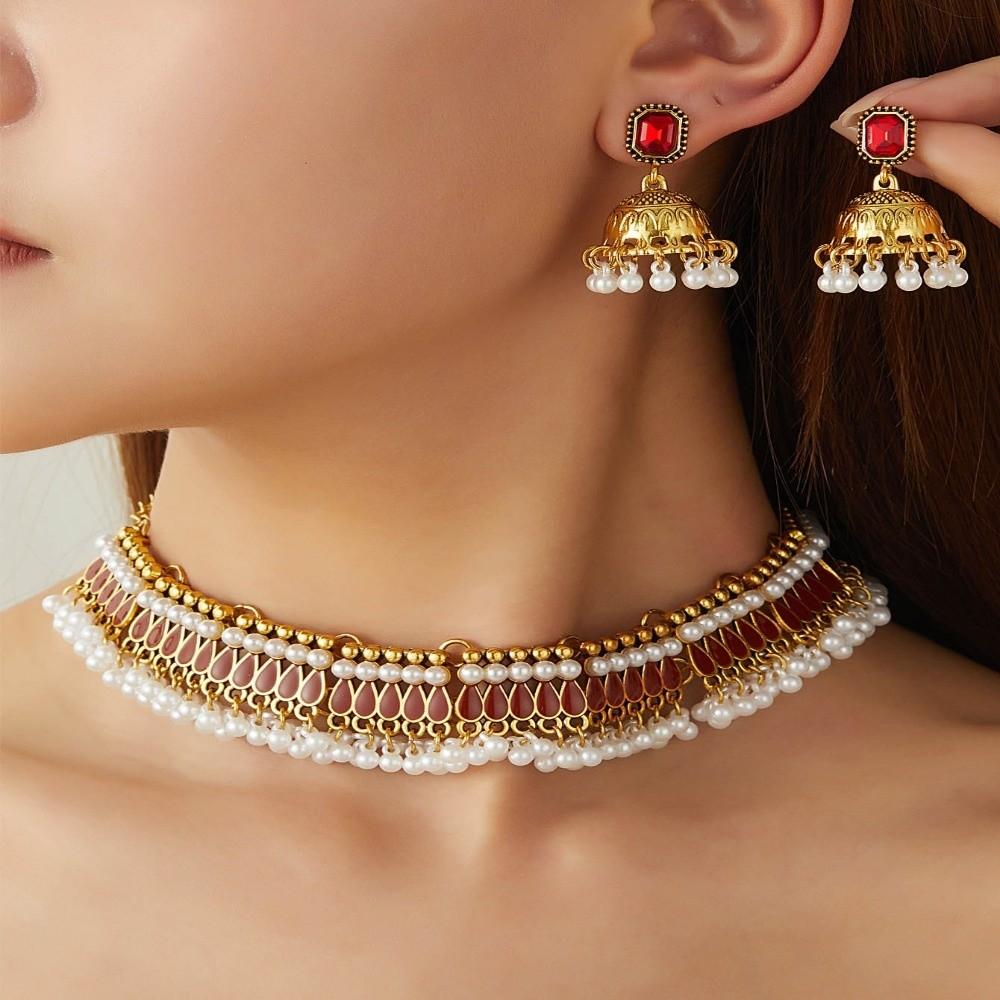 Ethnic Style Oil Drop Necklace And Earring Fashionable Clavicle Chain Vintage Jewelry Set  Birthday