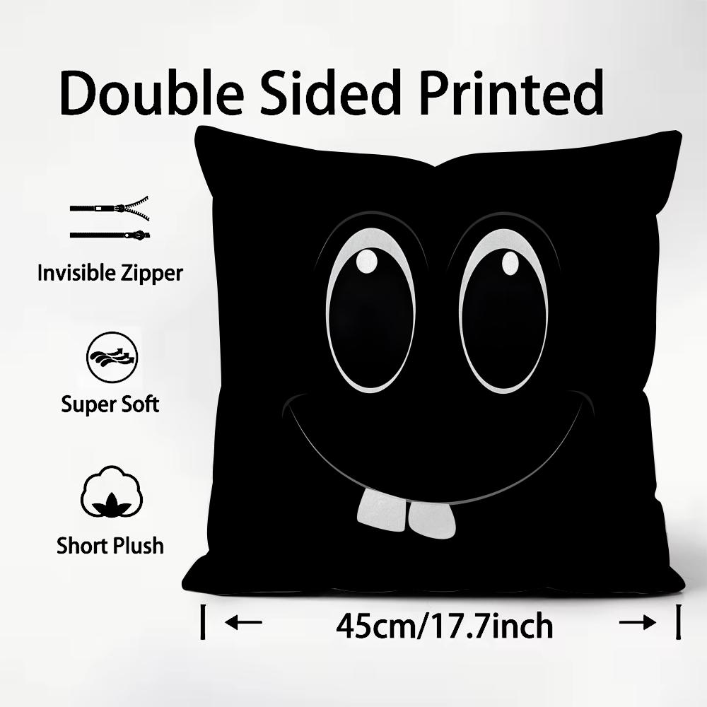 Black Emoticons Cool Cushion Cover Plush Fabric Soft DoubleSided Printed Sofa Warm Winter Home Child Gift Pillow Case