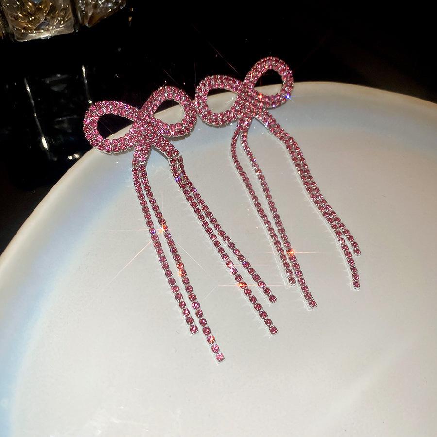 Silver Needle Pink Butterfly Zircon Cutout Stud Earrings - High-End Luxury Fashion Jewelry