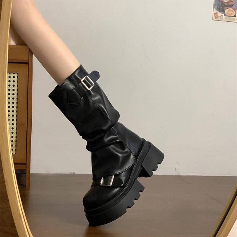 Braune Retro Mid-Calf Height-Increasing Martin Boots für Damen - Neue vielseitige dicksohlige Frühling/Herbst/Winter 2025 Kollektion