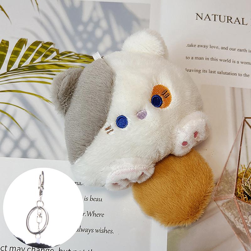 Creative Bookbag Pendant Cute Squeaking Little Cat Plush Cat Keychain Cartoon Cat Soft Tail Stuffed Doll Keyring