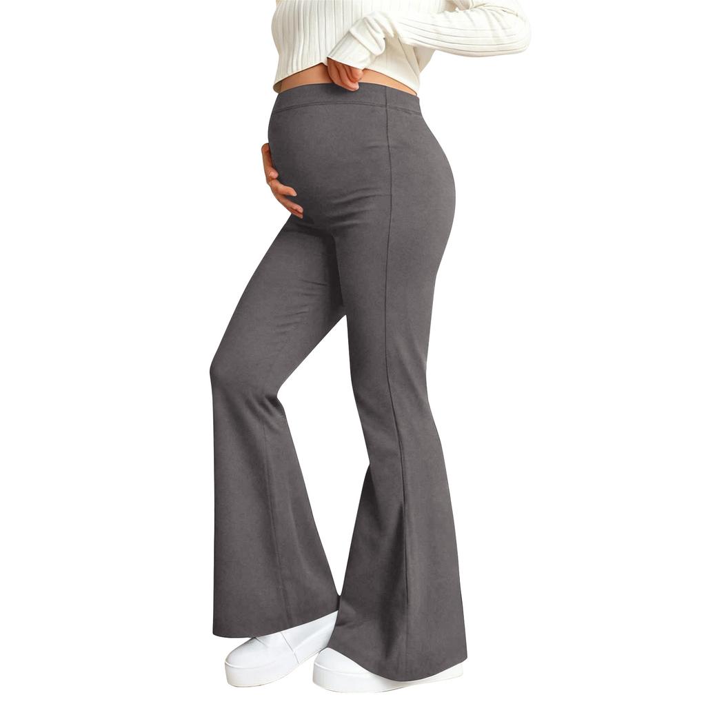 Pantaloni de yoga pentru maternitate, Cu buzunar pe burtă, Pantaloni elastici cu picior larg pentru lucru/casual, Pantaloni lounge pentru maternitate