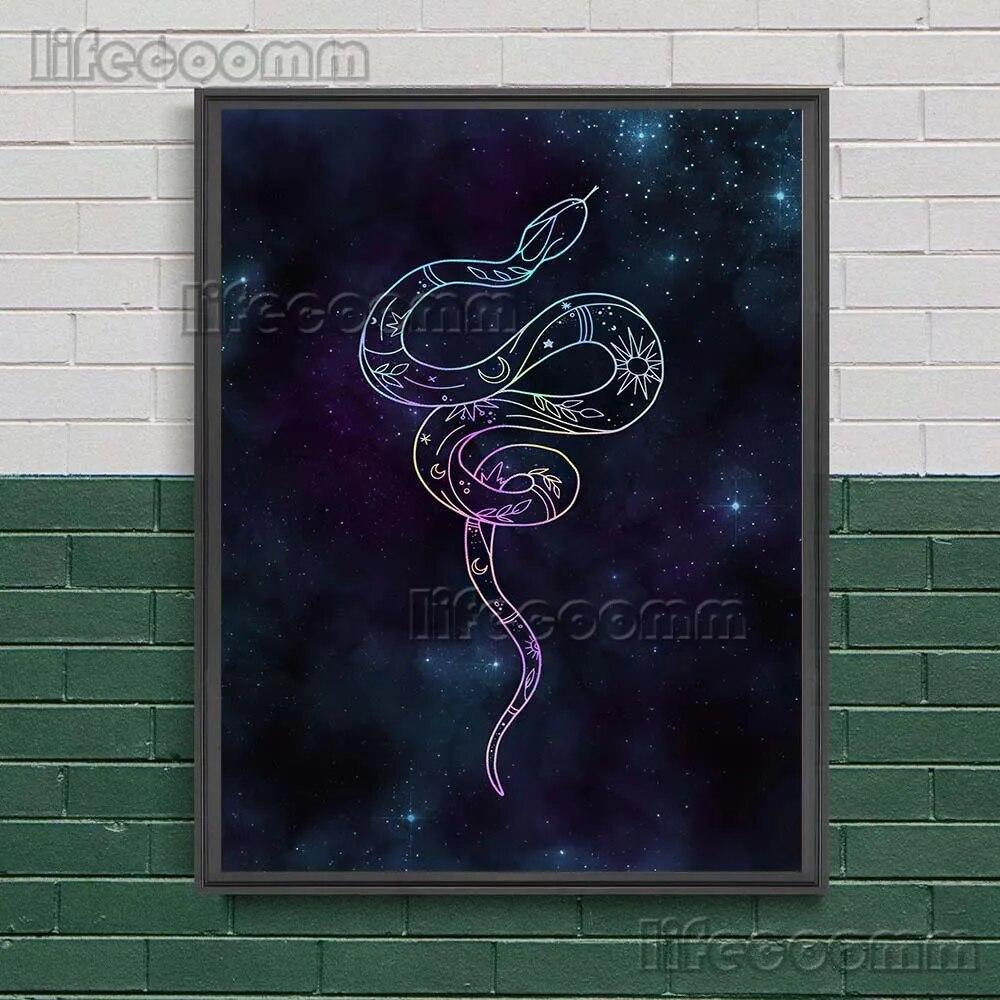 Mystical Witch Book Of Knowledge And Celestial Lunar Moth Wall Art Canvas Painting Ouroboro And Head Moth Poster And Pirnt Decor No Frame