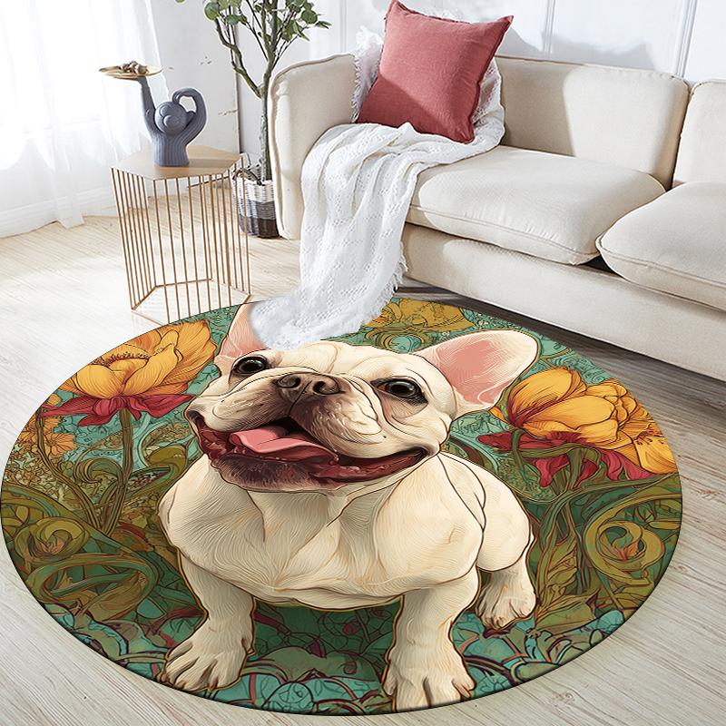 Bulldog pattern round rug,Carpet Rug for Living Room Bedroom Sofa Playroom Decor,Non-slip Floor Mat,Holiday Gifts and Birthday Gifts