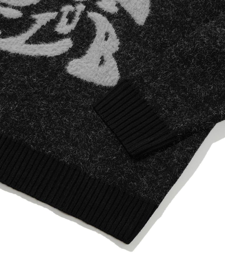 TRILLION Hairy Graphic Logo Oversized Jacquard Knit (Black)
