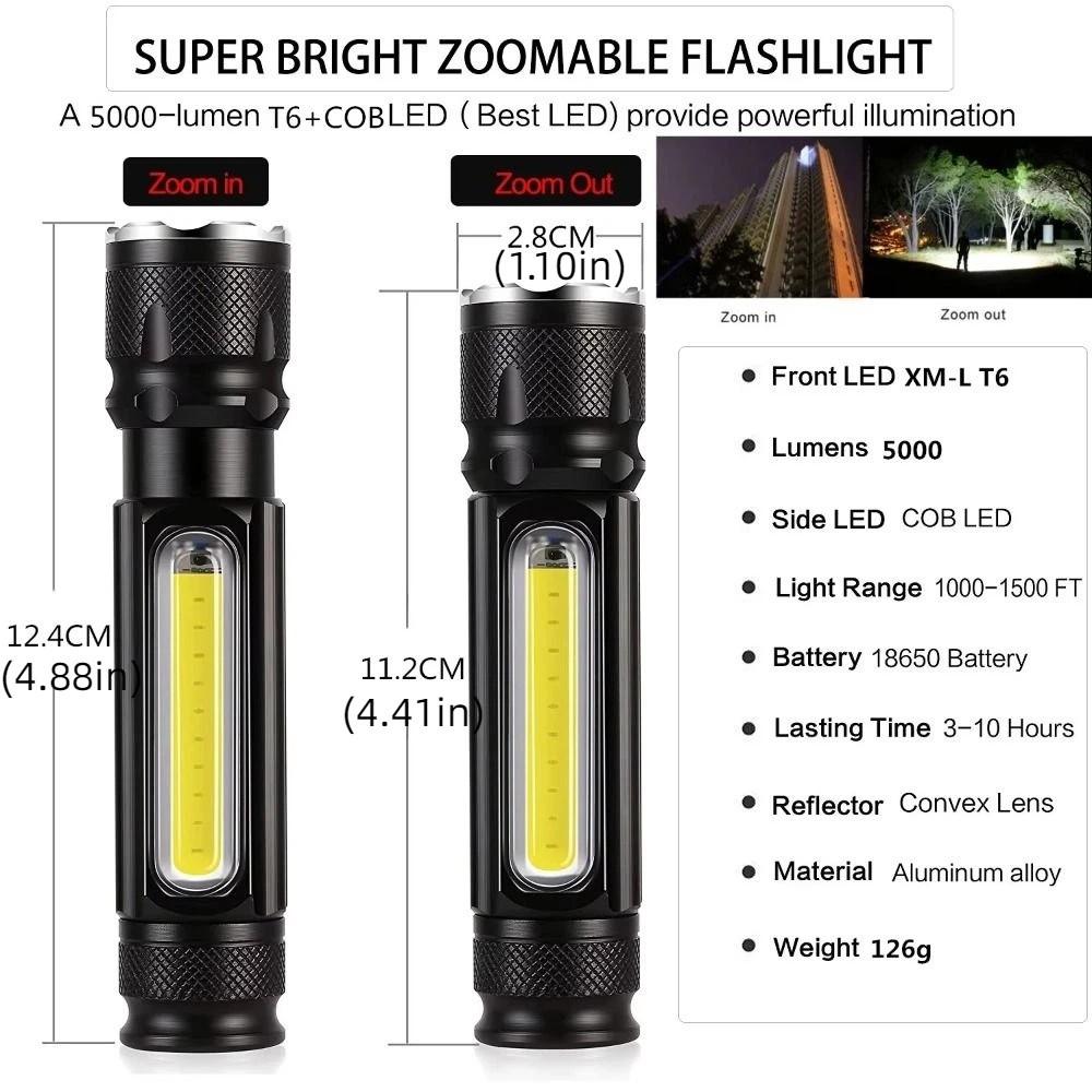 Magnet Bottom Portable LED Flashlight Red Light Handheld Mini Camping Lamp Long Lasting Side Light Emergency Lighting Home