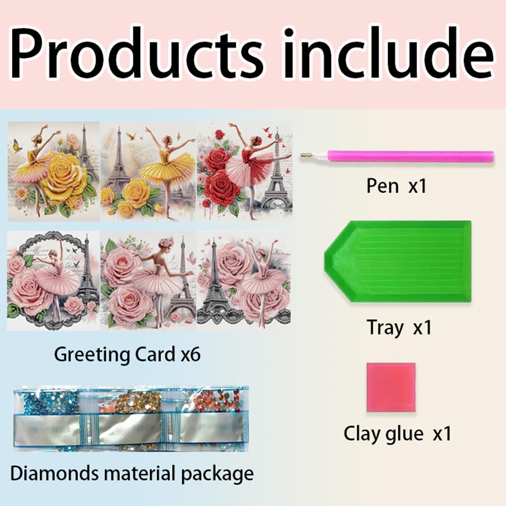 6Pcs Ballet Animals Faith DIY Diamond Painting Greeting Card Rinestone Embroidery Arts Craft Cards Kit Birthday Gift for Friend