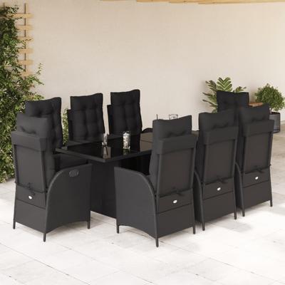Vidaxl 9-Cz. Garden Furniture Set With Cushions, Black, PE Rattan