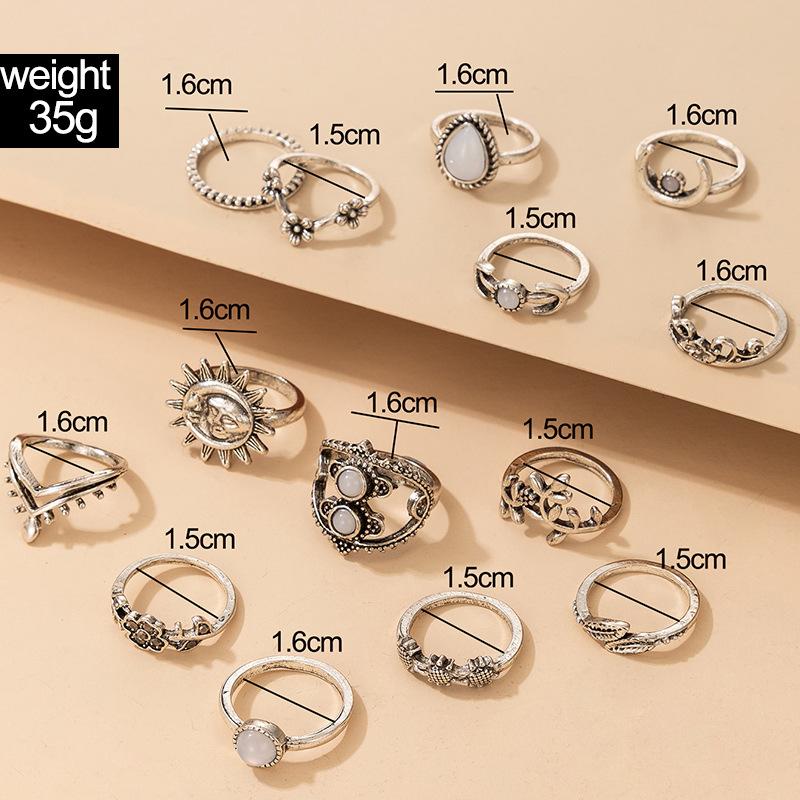 New European and American vintage ring set Water drop geometric women's joint tail ring