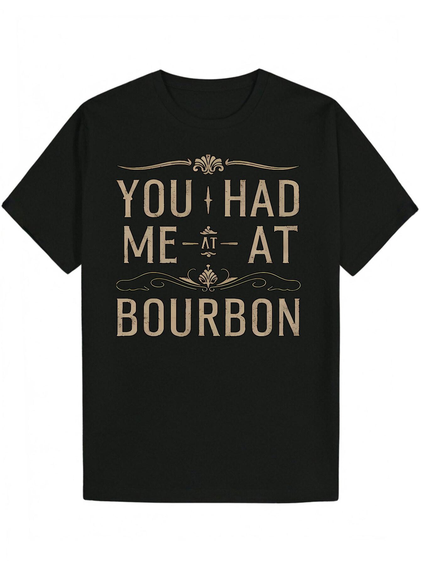 Crew Neck T-shirt - You + Me at Bourbon Letter Print S