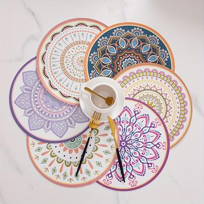 1 Placemat, Round Western Placemat, Pvc Flower Placemat, Simple Table Mat, Thermal Insulation Mat, Non-slip and Waterproof Coaster