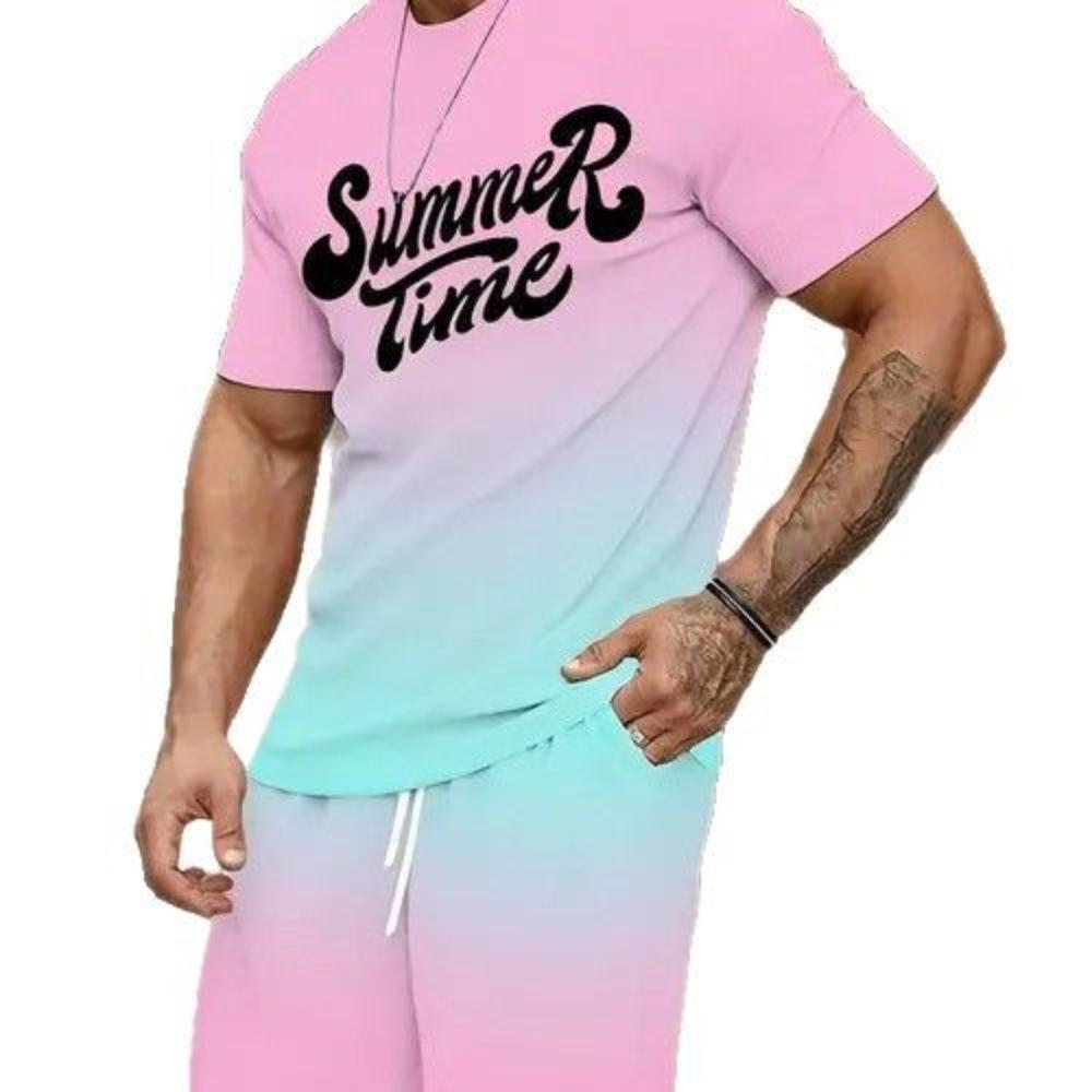 Men s Summer Comfortable Fashionable Sports Wear Beach Vacation Leisure Sports Style Short Sleeved Set Loose Oversized Breathable Sports Wear S