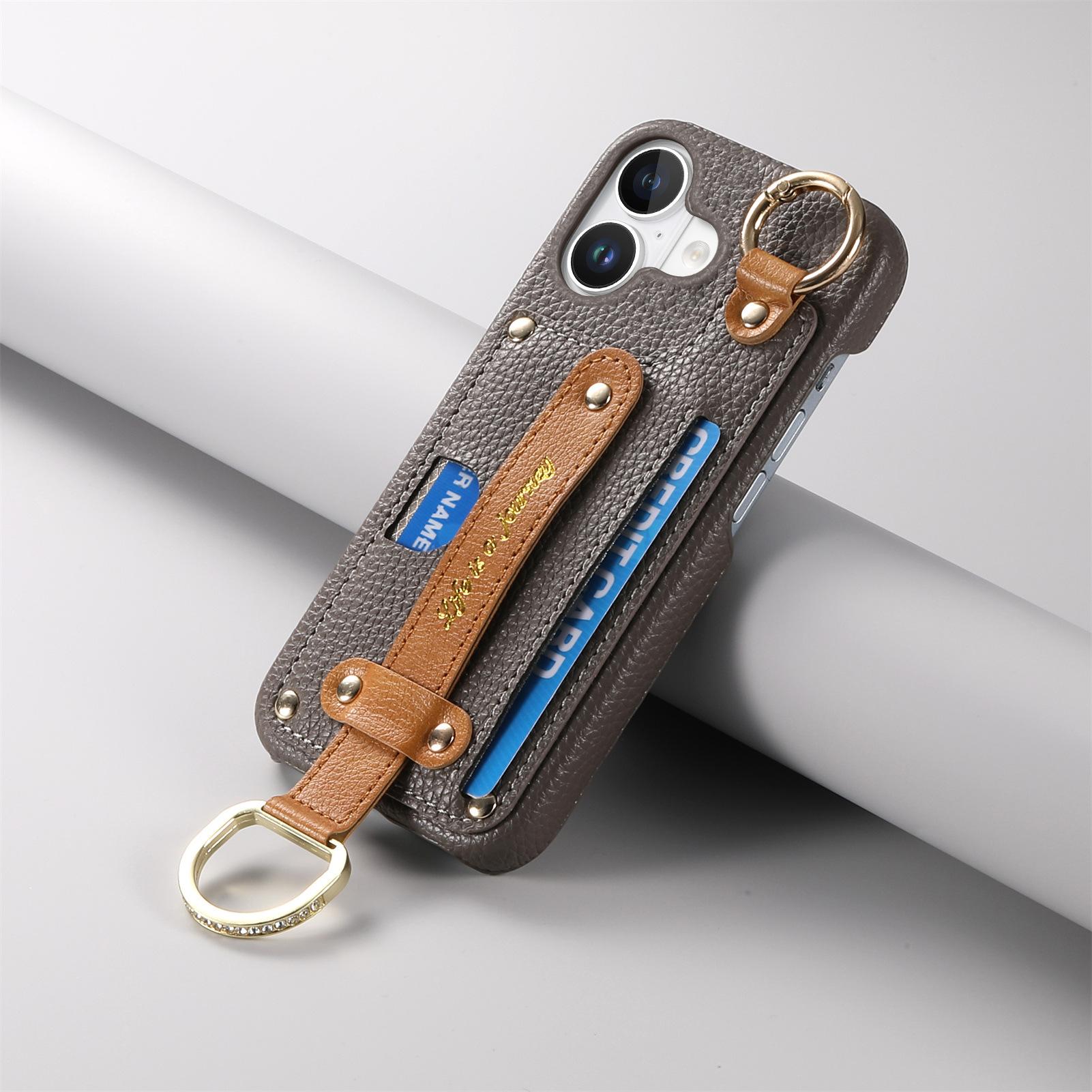 

Подходит для чехла для мобильного телефона Apple 16 Pro, вставной карты высокой стоимости, держателя на запястье, защитного чехла с узором личи для iPhone16. iPhone 7/8/SE 2020/SE3 серебряный серый