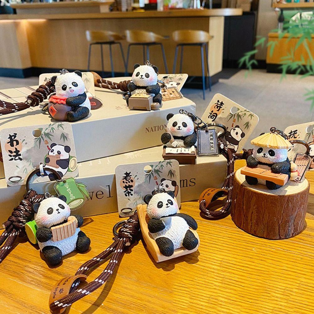 Chinese Style Panda Keychain Cartoon Car Key Ring Lovely Panda Dolls Pendant Bag Decoration