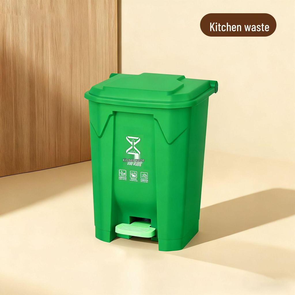 Large Outdoor Commercial Plastic Pedal Trash Can with Lid for Kitchen and Home