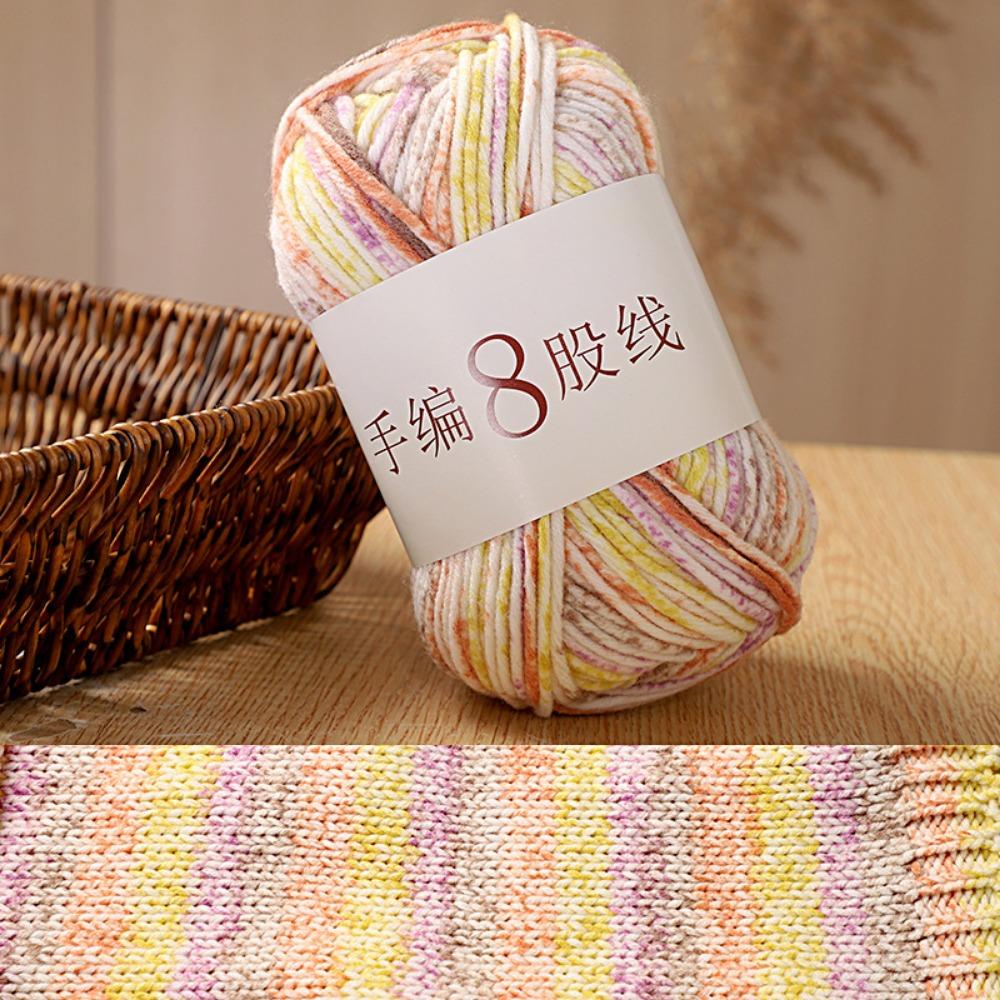 8 Strands Hand Knitting Yarn DIY Multi-Color 8-Ply Crochet Yarn Rainbow Segment Coarse Yarn Hand-Dyed Yarn Crochet Projects