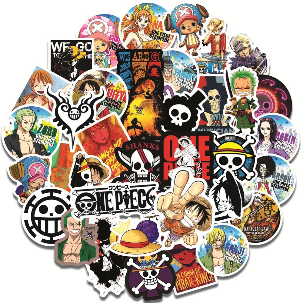 New 50Pcs One Piece Anime Stickers DIY Phone Snowboard Laptop Luggage Fridge Guitar Graffiti Cartoon Sticker Decal for Kid 50Pcs