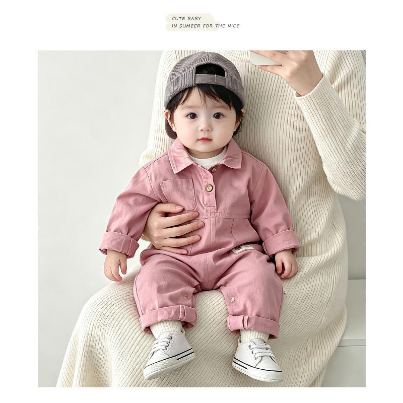 Infant Baby Pink Korean Style Workwear Long Sleeve One Piece Romper Outfit