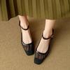 Fashion Summer Women Sandals Square Toe Chunky Heel Shoes for Black Mesh Ankle Strap Modern Women Shoes Luxury Feminina Zapatos Tacones