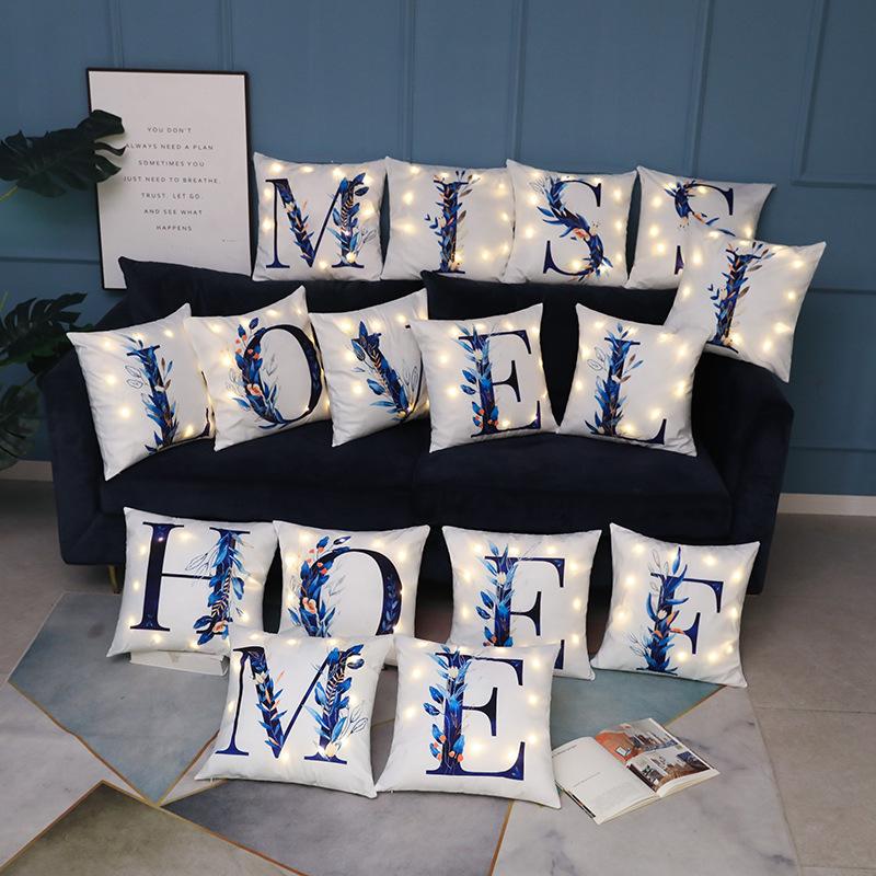 1pcs Creative LED Light Alphabet Series Cushion Cover Simple Home Sofa Valentine’s Day Decorative Throw Pillowcase