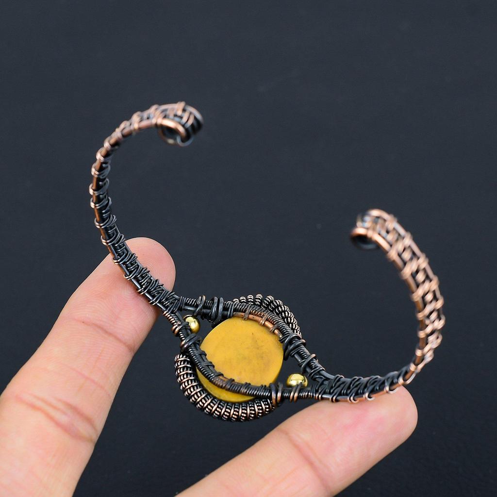 Praying Lady Carved Bone Face Handmade Latest Design Jewelry Bangle, 999 Copper Wire Wrapped Gemstone Bangle, Gift For Sister