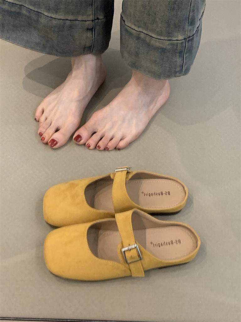 Gentle fairy baotou half slippers 2025 new French sweet and cute suede square head one pedal Boken shoes