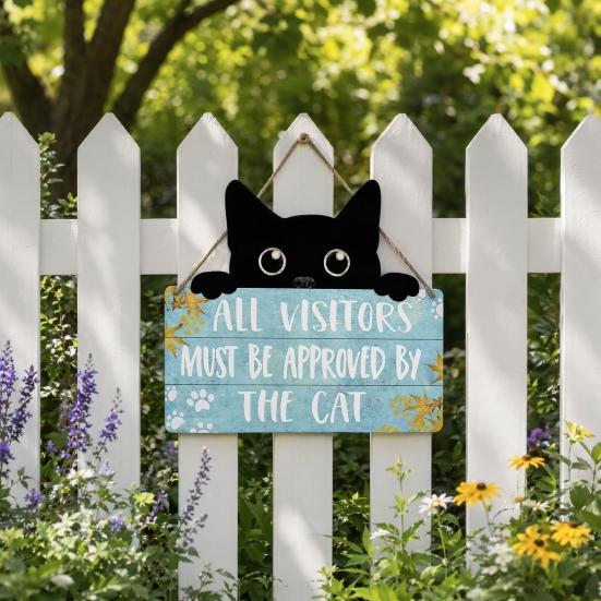 Yousheng Cat Shaped Welcome Sign, Durable Wooden, Waterproof Moisture-Proof Hanging Sign, for Front Door Rustic Farmhouse Porch