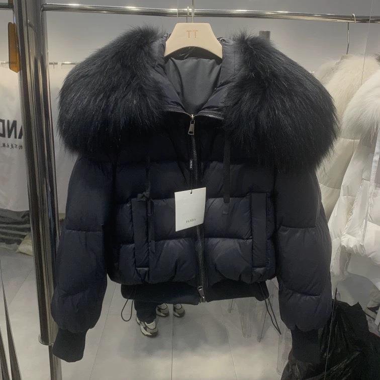 

Зимняя зеленая меховая куртка-пуховик с воротником из утиного пуха, утолщенная теплая зимняя парка, женская свободная стеганая куртка, верхняя одежда для женщин M чёрный