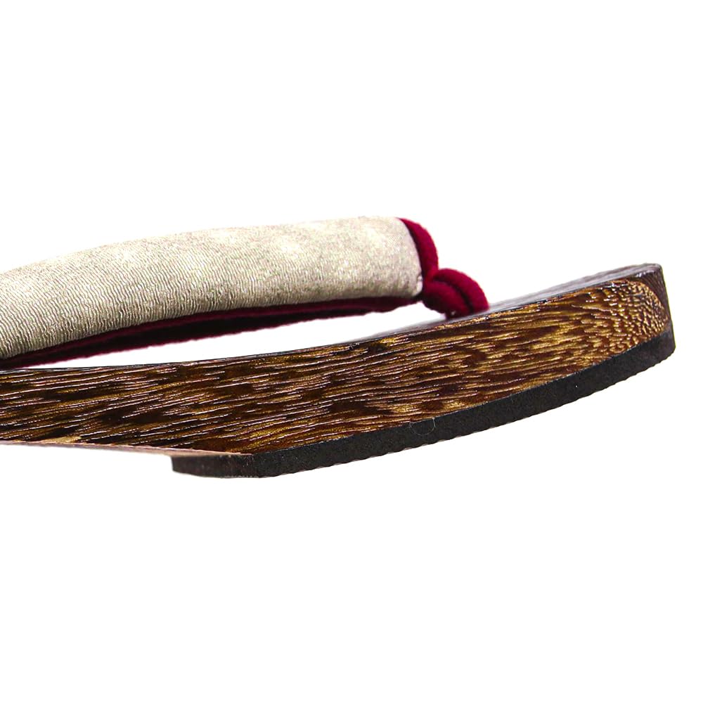 Geta Wooden In Burnt Paulownia Wood for Women [KYOETSU] (Japanese Clogs) Dull, (5 Beige, Medium)