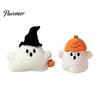 Portable Small Plush Companion Halloween Pumpkin Ghost Pillow, Cute Soft Stuffed Animal Sofa Cushion Orange And White for Living Room, Spooky Huggable