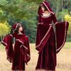 Medieval Vampire Witch Hooded Wine Red Dress Cosplay Halloween Costume Carnival