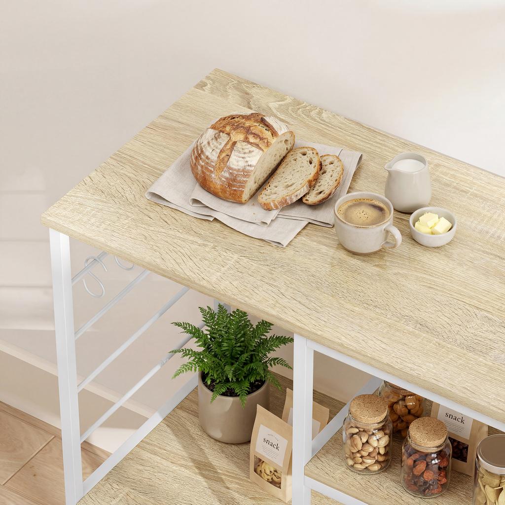 Kitchen Shelf with Wood and Metal Shelves with 5 Hooks, Space-Saving, 90x39x83.5 cm, Oak