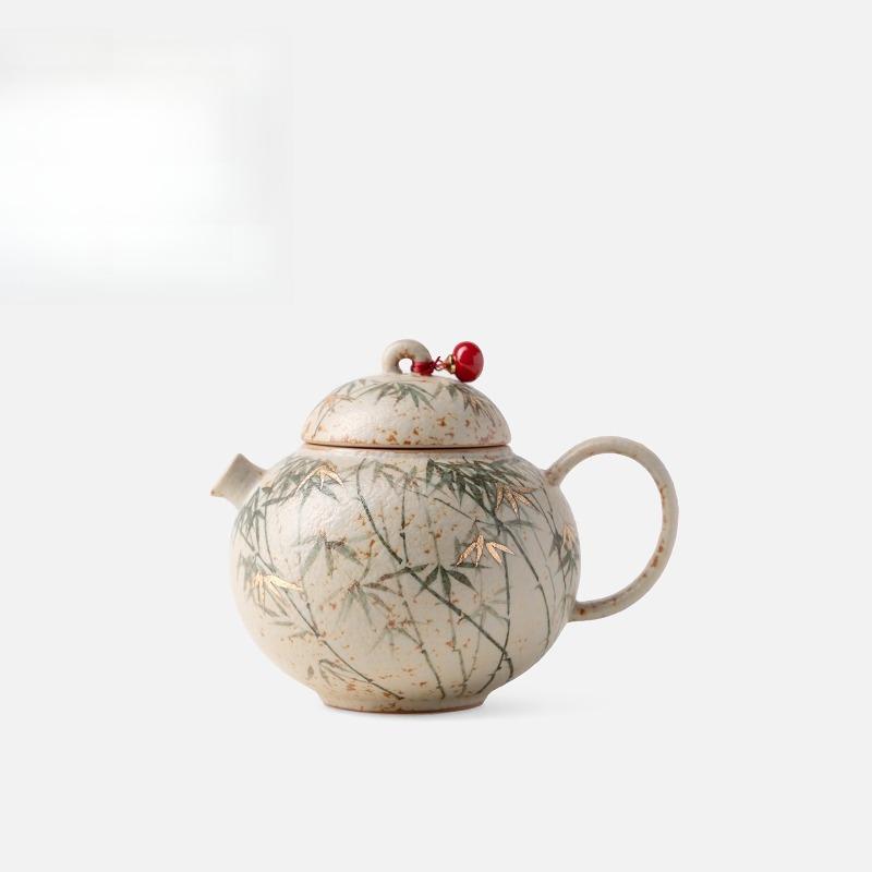 

Керамический чайник с ручной росписью бамбуком, с изменением обжига, чайник для заваривания на одного, китайский чайный набор для кунг-фу, женский чайник