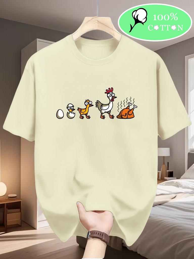 Summer Mens 100 Cotton Printed Chicken Pattern T Shirt  Comfortable Year Round Workwear Suitable for Poultry Farming Use