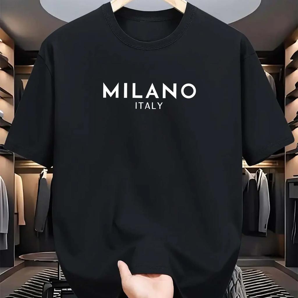 Summer men's and women's 100% cotton casual comfortable loose fashion Italian Milan letter print short-sleeved shirt