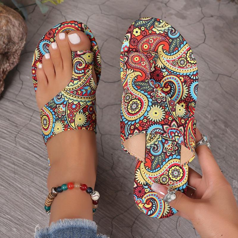 Large size sandals women's  summer new breathable printing set toe style cool slippers