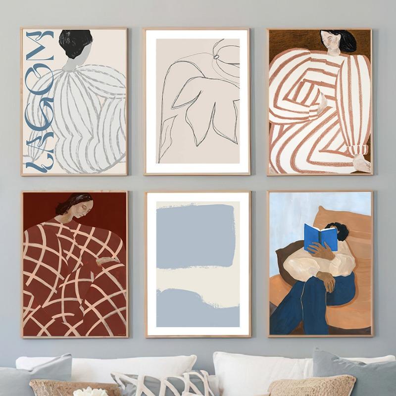 Abstrakte Figur Linien Streifen Mädchen Bunt Wandkunst Leinwandmalerei Poster Und Drucke Bar Hotel Bilder Für Wohnzimmer Dekor