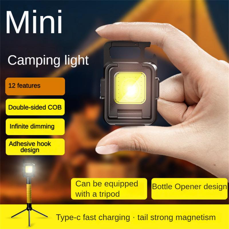 Mini Camping Keychain Light Pocket Multifunctional Clip Flashlight USB Rechargeable Outdoor LED Portable Bright Work COB Lantern