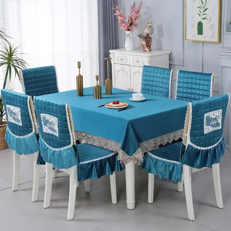 Rectangular Dining Table Cloth Chairs Cover Set Home Tea Table Cloth Lace Chairs Cushion Round Tablecloth Anti Slip Stool Cover